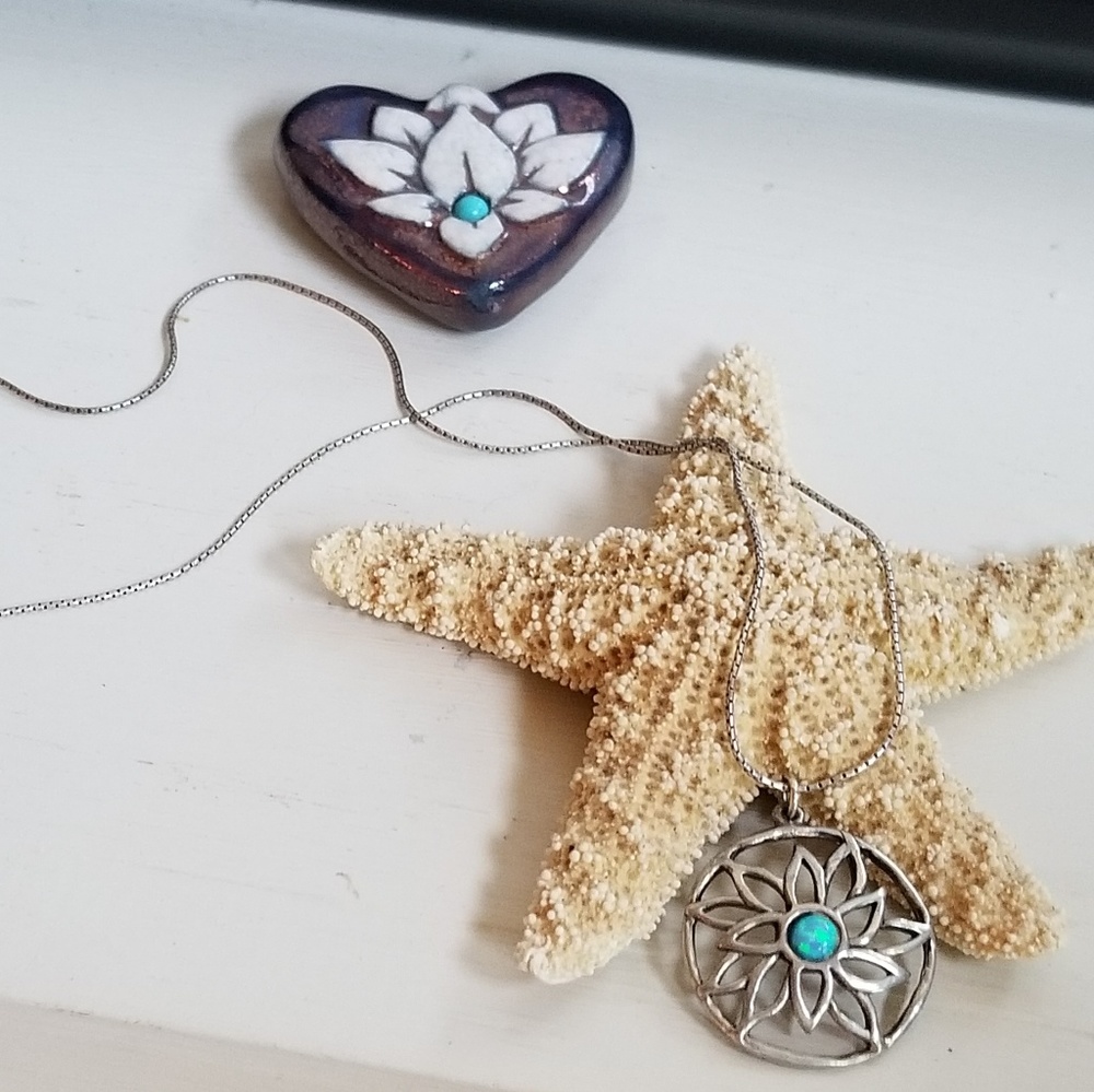 Shablool 925 sterling silver opal necklace 18"long